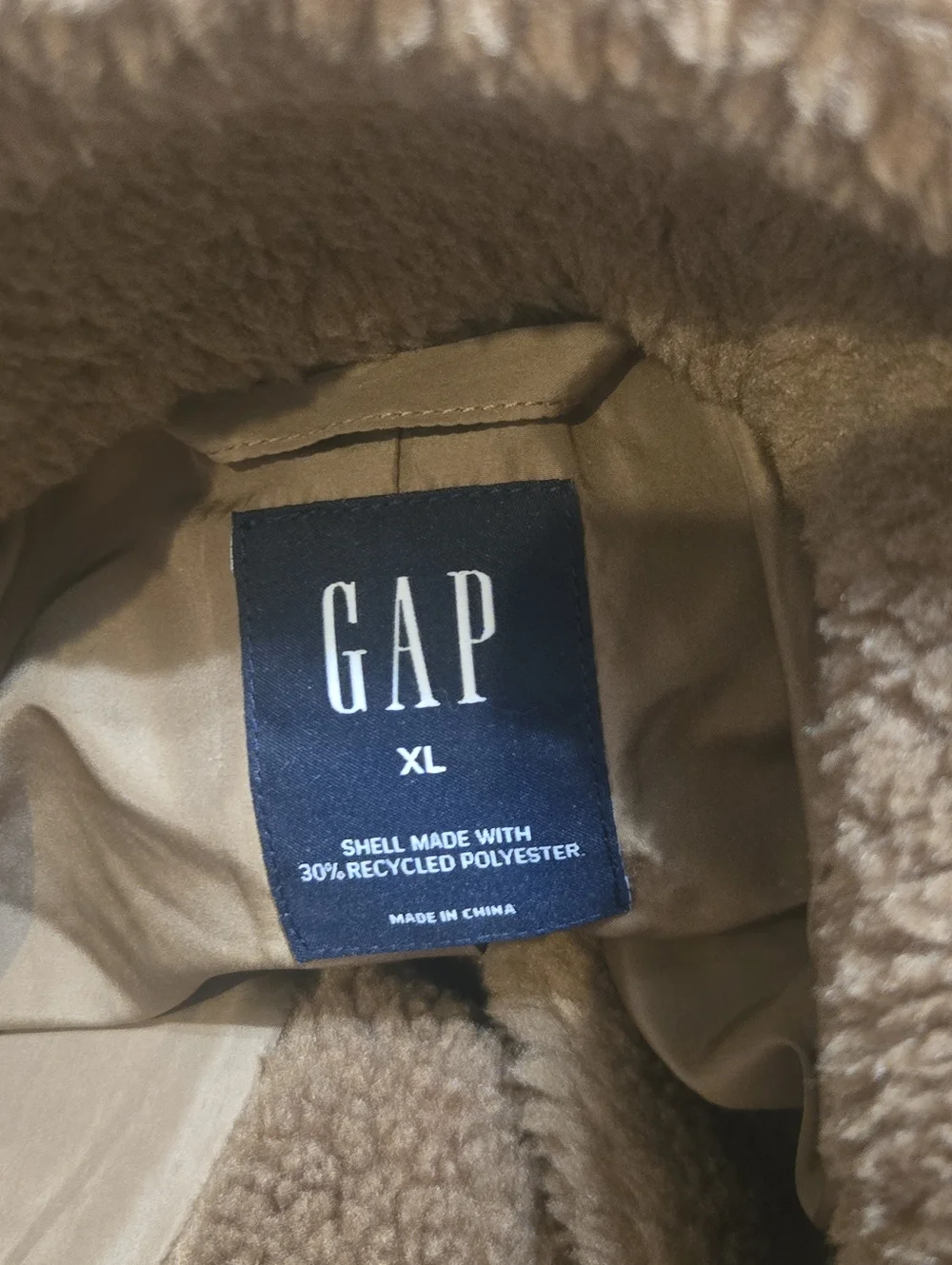 GAP Tan Long Sherpa Button-Front Cozy Preppy Coat, Size X-Large - Picture 2 of 7